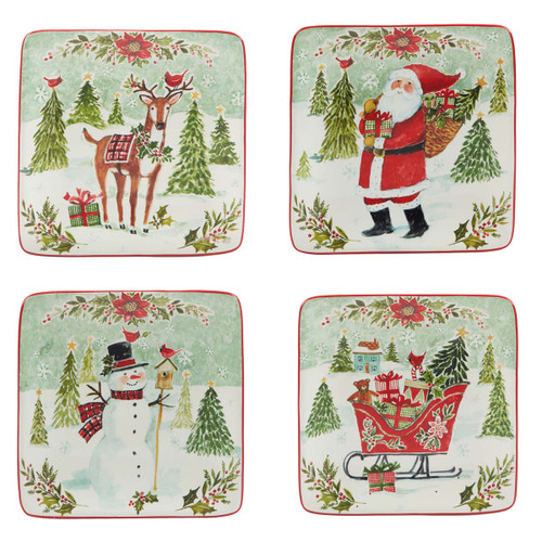 Christmas Delight Square Plates - Set of 4