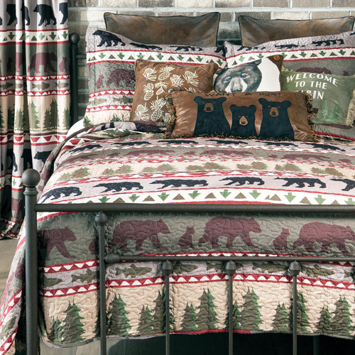 Pine Woods Bears Quilt Bed Set - King