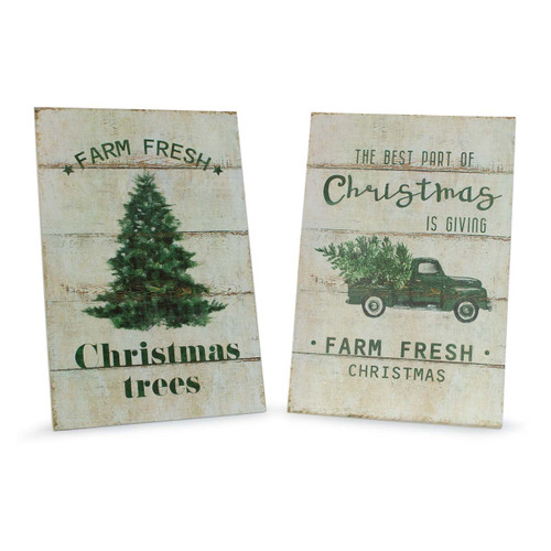 Rustic Tree Holiday Wood Signs - Set of 2