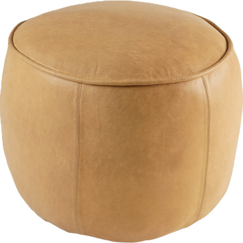 Bismark Round Tan Leather Pouf - OUT OF STOCK UNTIL 06/05/2024