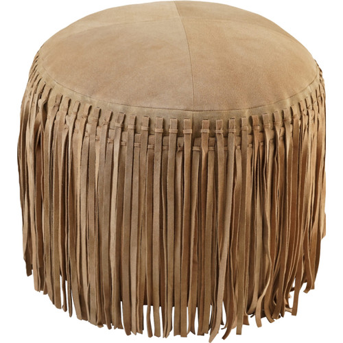 Cheyenne Fringed Leather Pouf - Khaki - OUT OF STOCK UNTIL 06/05/2024