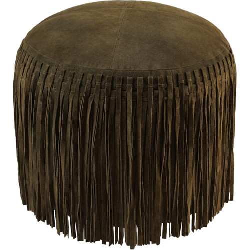 Cheyenne Fringed Leather Pouf - Forest Green - OUT OF STOCK UNTIL 06/05/2024