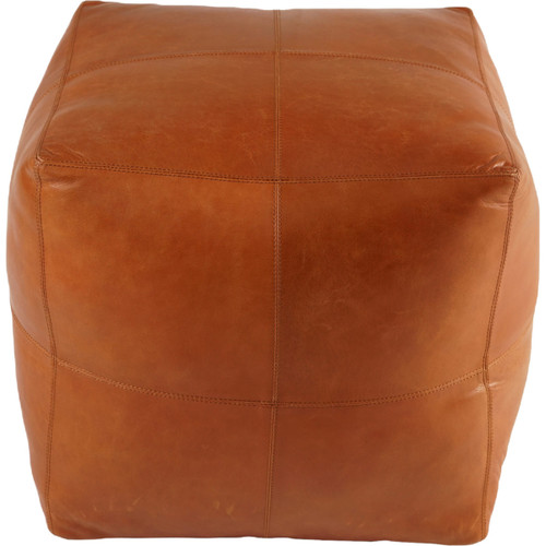 Laramie Cognac Leather Pouf - OUT OF STOCK UNTIL 05/03/2024