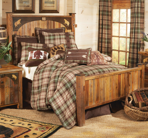 Barnwood Bear Carvings Bed - Queen