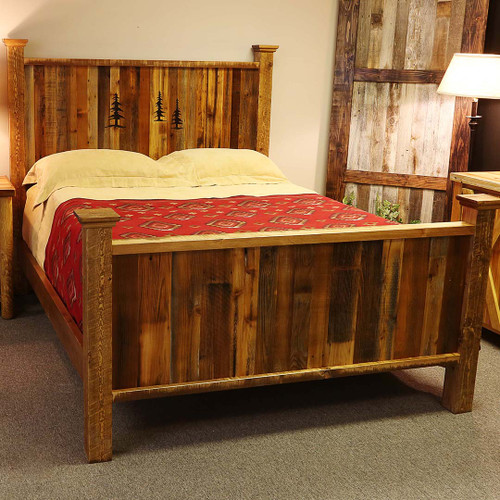 Barnwood Bed with Tree Carvings - Twin