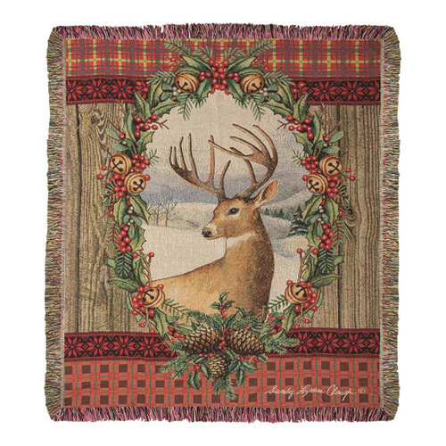 Deer & Holly Holiday Throw