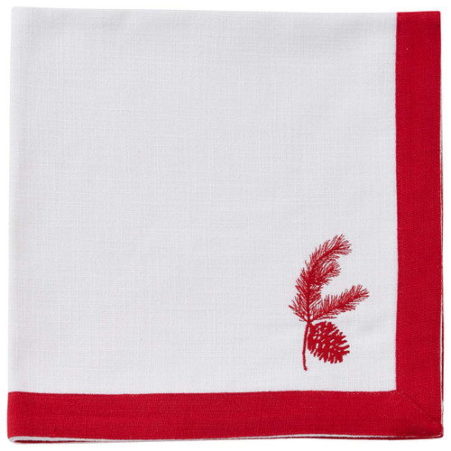 Red Pinecone Embroidered Napkin - Set of 4
