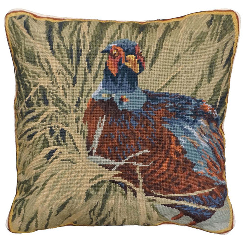 Pheasant In The Reeds Needlepoint Pillow