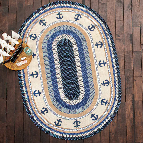 Blue Anchors Braided Rug - 5 x 8 - OVERSTOCK