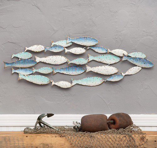 Azure School of Fish Metal Wall Art - CLEARANCE