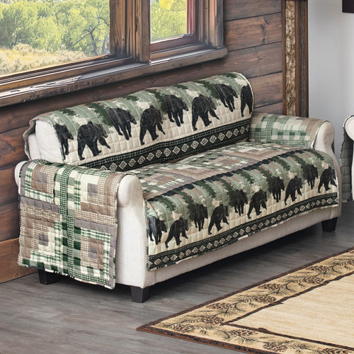 Black Bear Log Cabin Sofa Cover
