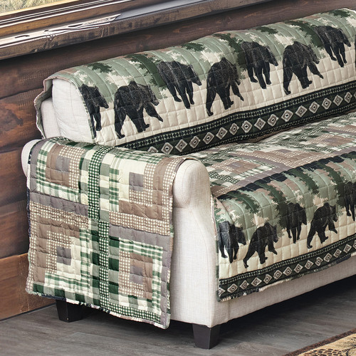 Black Bear Log Cabin Loveseat Cover