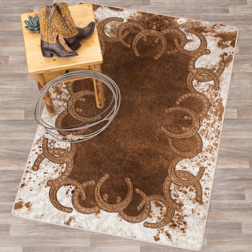 Horseshoe & Cowhide Brown Rug - 8 x 11