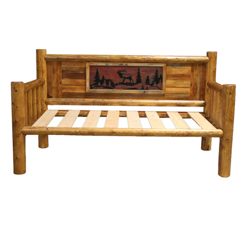 Barnwood Round Post Twin Daybed with Elk Scene Tiles