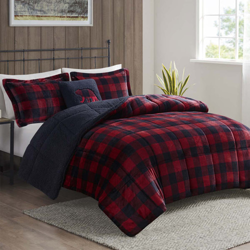 Red Plaid Sherpa Comforter Set - Full/Queen - OUT OF STOCK UNTIL 07/08/2024