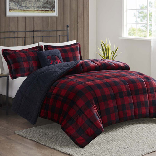 Red Plaid Sherpa Comforter Set - King - OUT OF STOCK UNTIL 07/08/2024