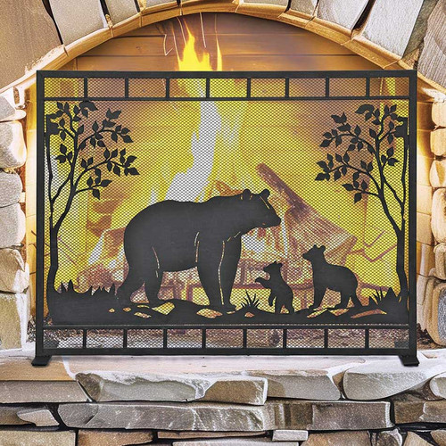 Wildlife Bear Family Fireplace Screen Panel