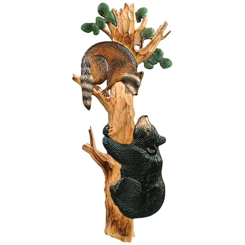 Bear & Raccoon Wood Wall Hanging