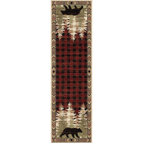 Bear Forest Plaid Red Rug - 2 x 8