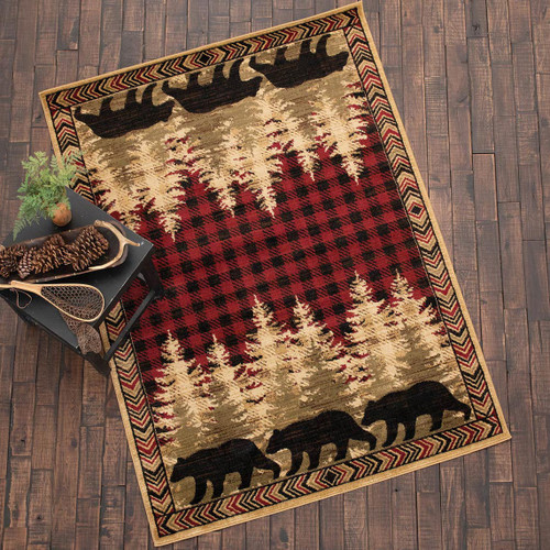 Bear Forest Plaid Red Rug - 5 x 7