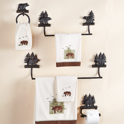 Bear Vertical Wall Mount Paper Towel Holder - Log Cabin Decor, Black Forest Decor