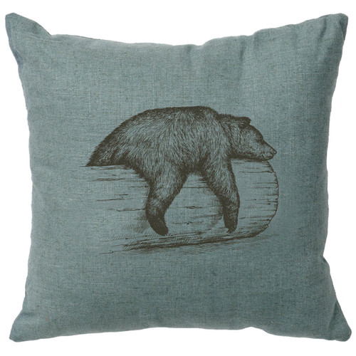 Bear on a Log Linen Pillow - Ocean