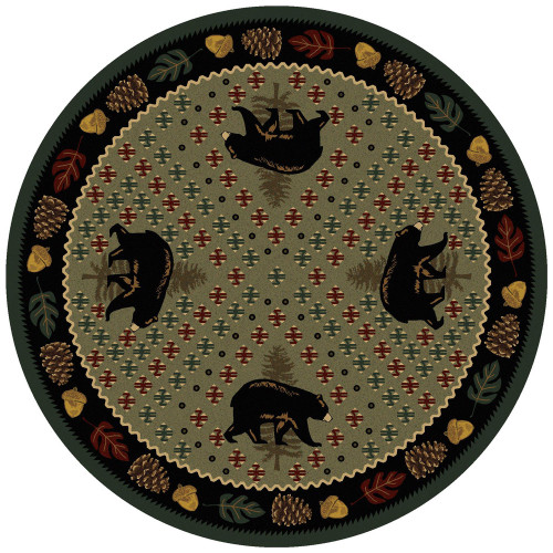 Bear Patchwork Green Rug - 8 Ft. Round