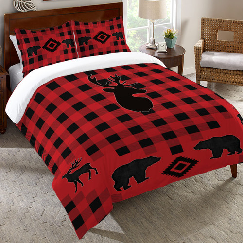 Rustic Bedding King Size Lodge Icons Duvet Cover Black Forest Decor