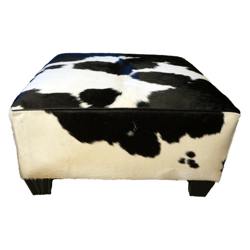 Black and White Solid Cowhide Ottoman