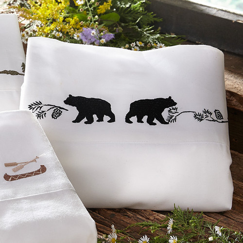 Black Bear Embroidered Sheet Set - Full