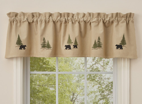 Black Bear Forest Lined Embroidered Valance