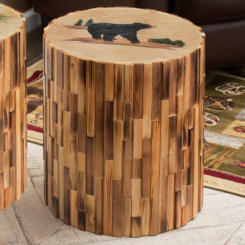 Black Bear Round Wood Table
