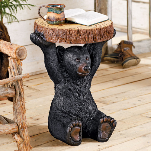 Black Bear Slice Sculpture Accent Table