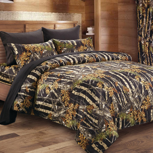 Black Woodland Camouflage Comforter - King
