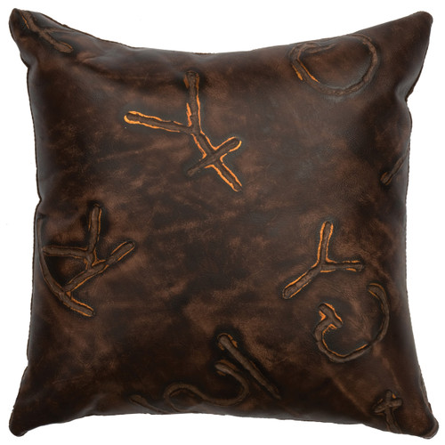 Brands Embossed Leather Square Pillow with Fabric Back