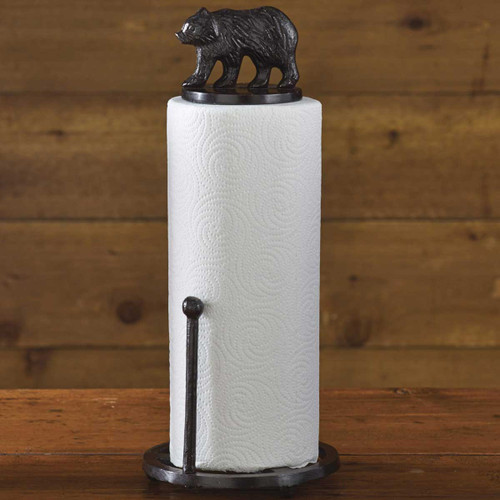 Bear Vertical Wall Mount Paper Towel Holder - Log Cabin Decor, Black Forest Decor