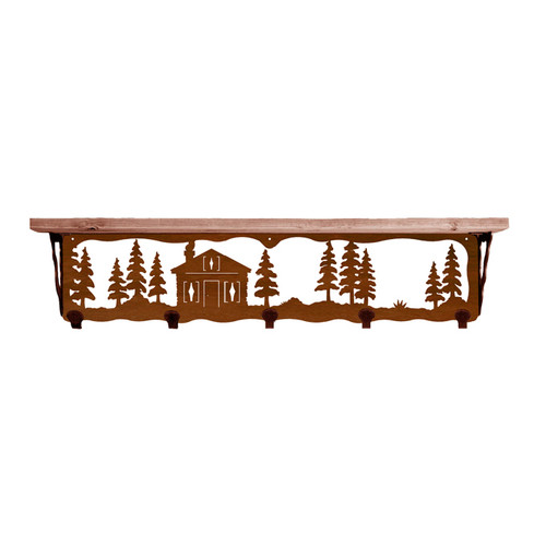 Cabin in Pines 34 Inch Pine Hook Shelf