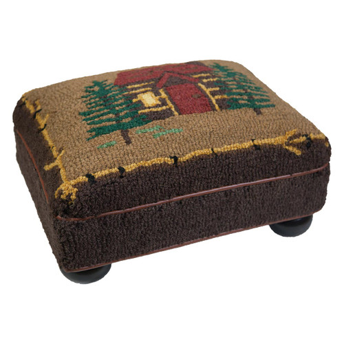 Fishing Rod and Lures Hooked Wool Footstool from Black Forest Decor