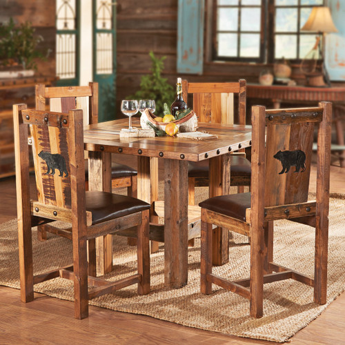 Carved Bear Barnwood Table and Chairs (5 pcs)