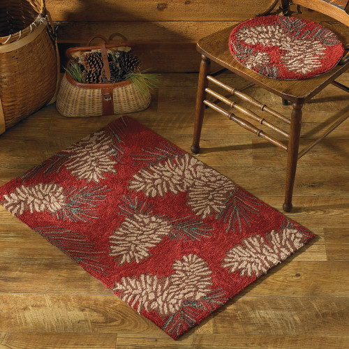 Red Pinecone Hooked Rug Collection