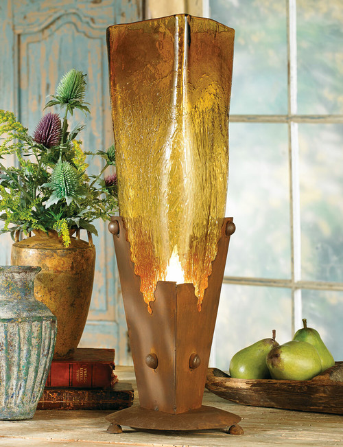 Crackle Amber Glass Iron Lamp