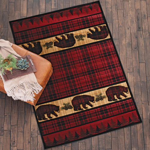 Crimson Valley Bear Plaid Rug - 2 x 3