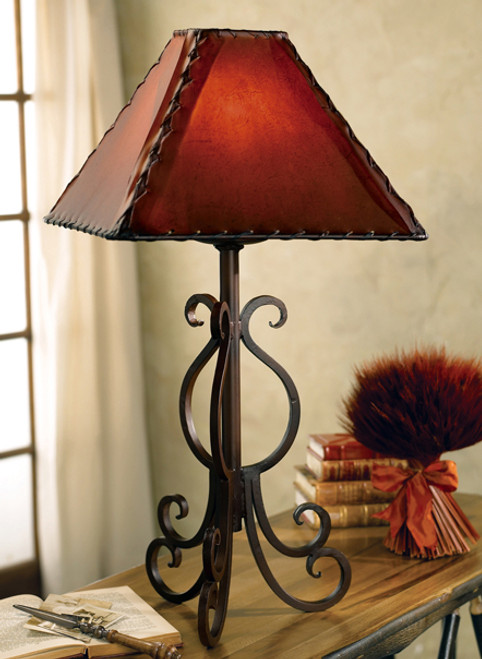 Old West Iron Lamp with Rawhide Shade