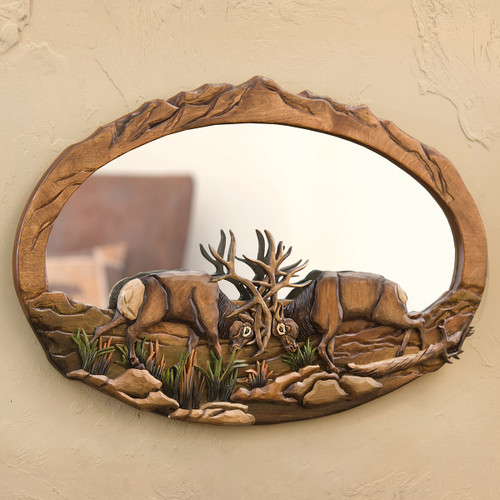 Elk Ridge Wood Carved Wall Mirror Elk Ridge Wood Carved Wall Mirror