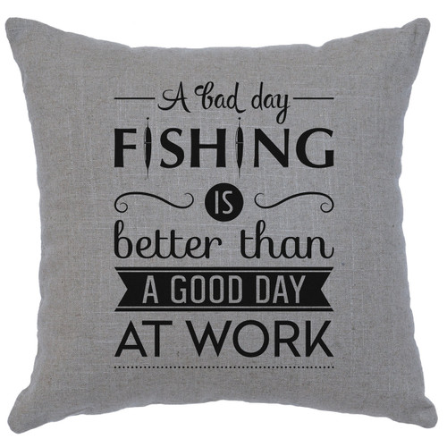 Fishing Day Linen Pillow - Gray