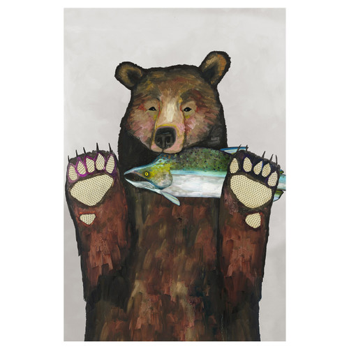 Fishing with No Paws Bear Pewter Canvas Art