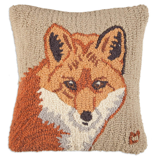 Fox Face Hooked Wool Pillow