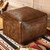 Antique Brown Large Colonial Tooled Leather Ottoman