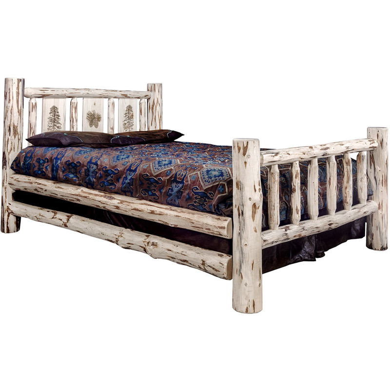 Frontier Bed with Laser-Engraved Pine Tree Design - King