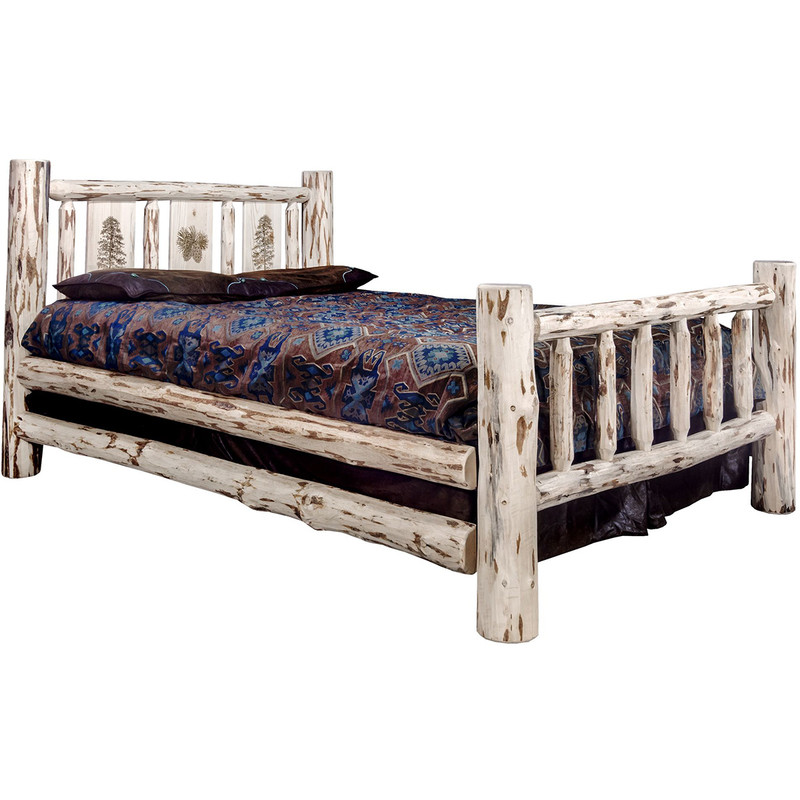 Frontier Bed with Laser-Engraved Pine Tree Design - Twin